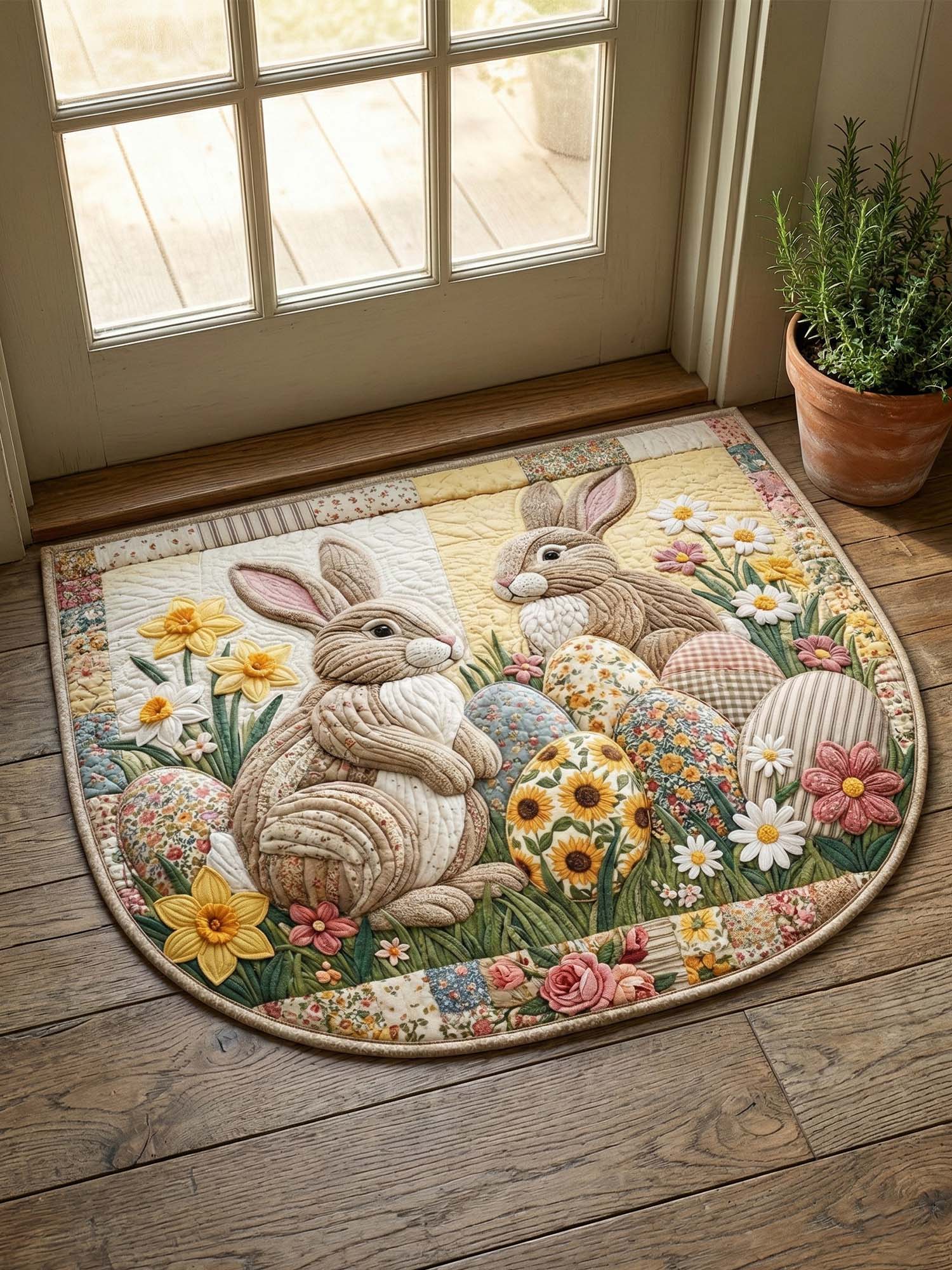 Bunny and Easter Eggs Quilted Welcome Mat
