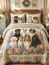 Garden Puppy Gathering 3-Piece Quilted Bedding Set