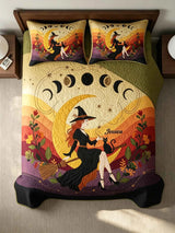Halloween-Mabon Witch Autumn Moon Quilt Bed Set-Three-Piece Quilted Bedding Set