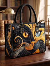 Black Cat Quilted Leather Strap Bible Handbag