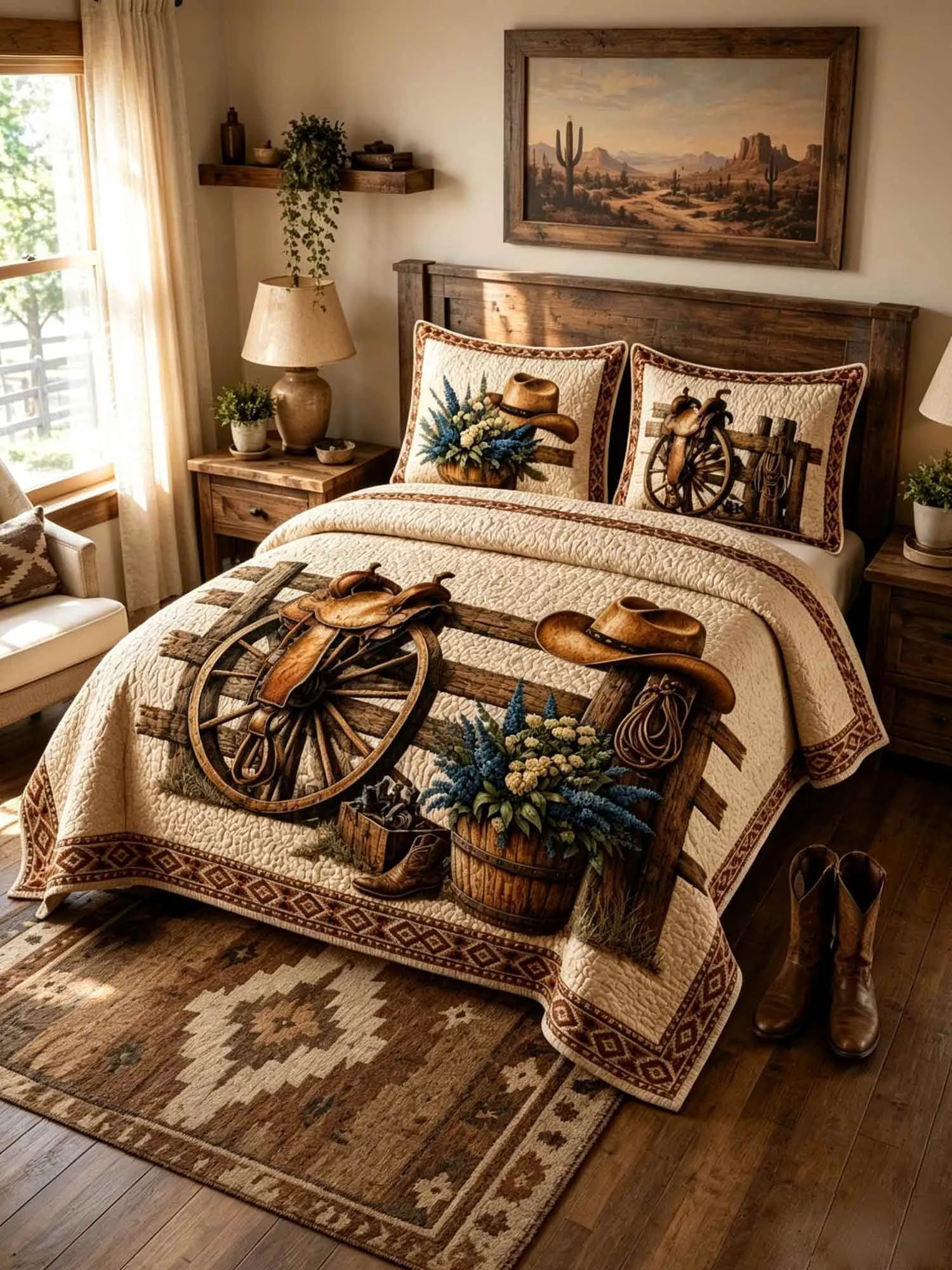 wagon trail 3-piece quilted bedding set