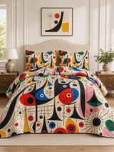 Miro‐Style Abstract Artwork Quilted 3‐Piece Bedding Set