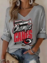 Women's Ice Hockey Casual V-Neck T-Shirt