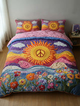 Hippie Peace Flower 3- Piece Quilted Bedding Set