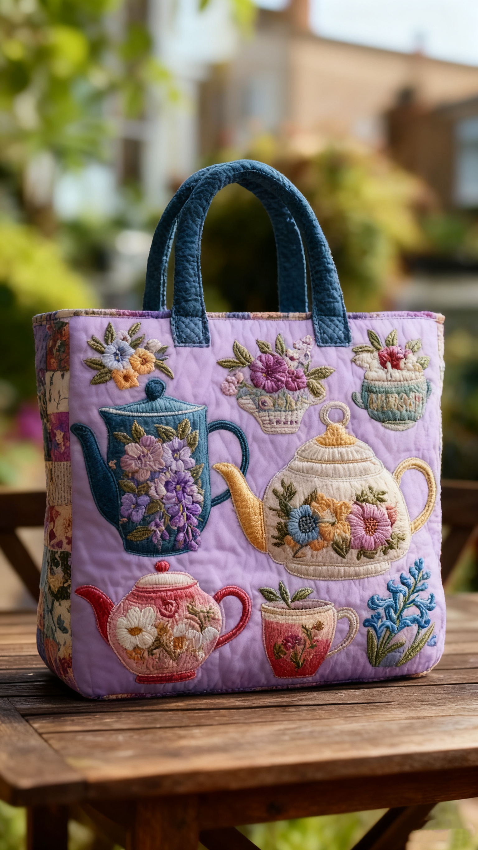 Floral Teapot Quilted Tote Bag 1024