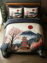 Japanese Pagoda Delight 3-Piece Quilted Bedding Set