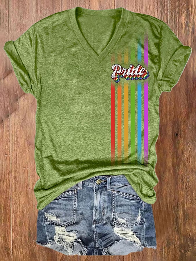 V-neck Retro LGBT Pride Print T-Shirt
