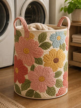 Pink & Yellow Daisy Quilted Laundry Basket