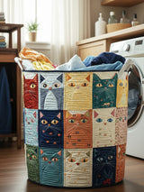 Whimsical Cat Quilted Laundry Basket