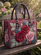 Vintage Rose Floral Quilted Leather Strap Bible Handbag