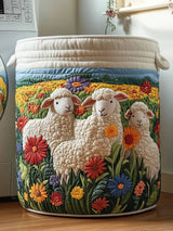 Floral Sheep Quilted Laundry Basket