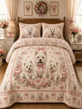 Garden Westie Family Bloom 3‐Piece Quilted Bedding Set