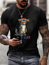 Men's Gay Month Rainbow Print Casual Crew Neck   T-Shirt