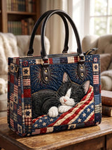 Patriotic Kitty Quilted Leather Strap Bible Handbag