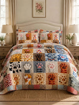 Cozy Paw Print Quilted 3-Piece Bedding Set
