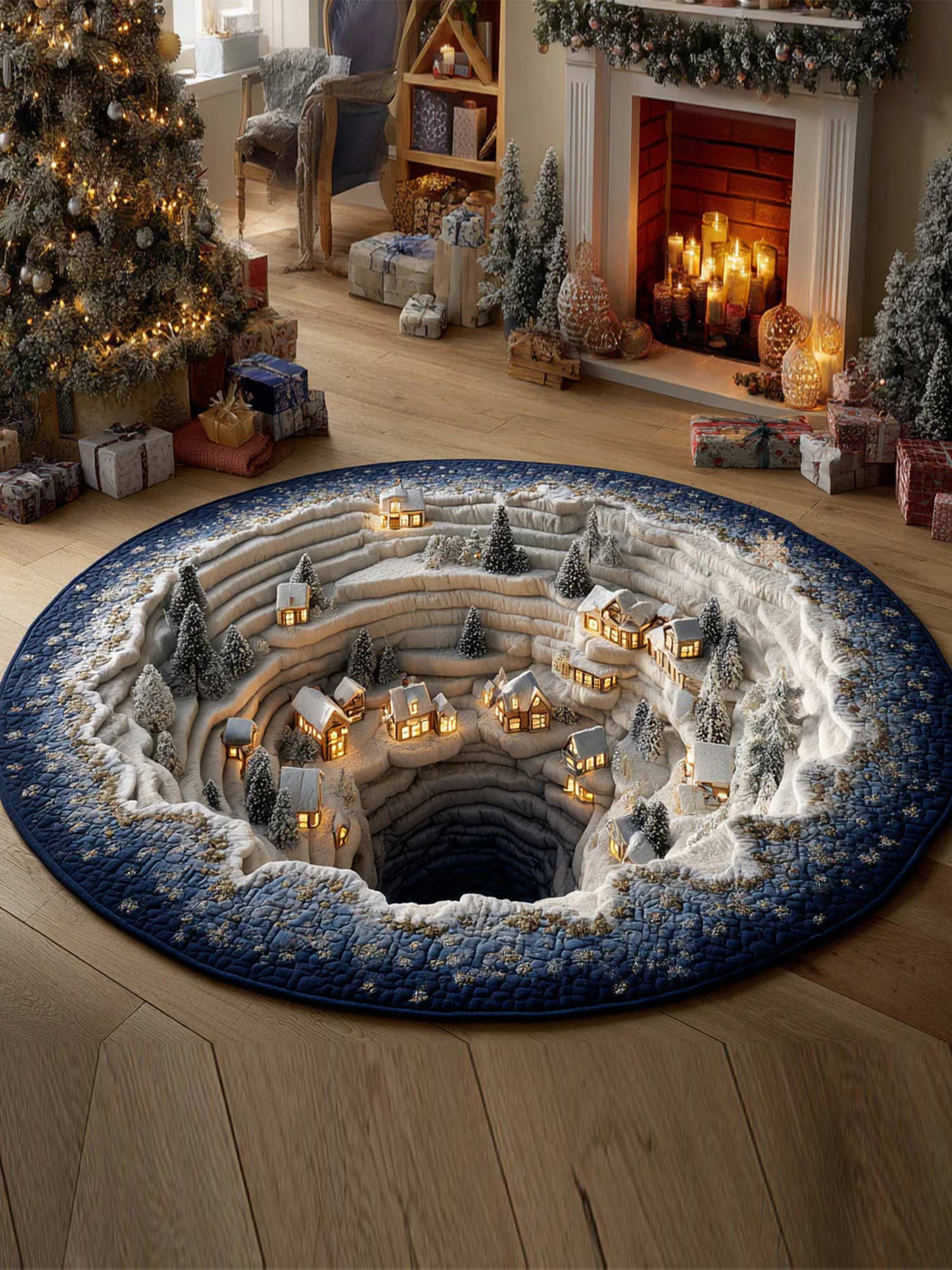 Christmas Village Canyon Quilted Christmas Round Mat