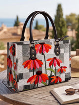 Contrast Garden Flower Quilted Leather Strap Bible Handbag