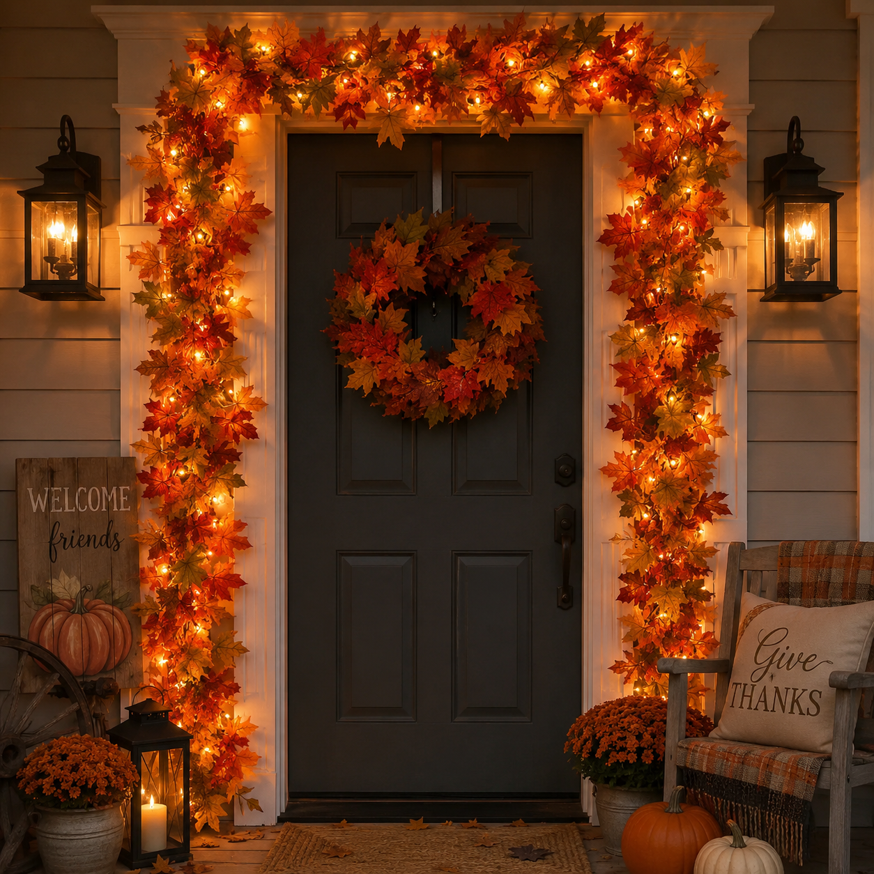 Lighted Fall Maple Leaf Garland with Remote Control